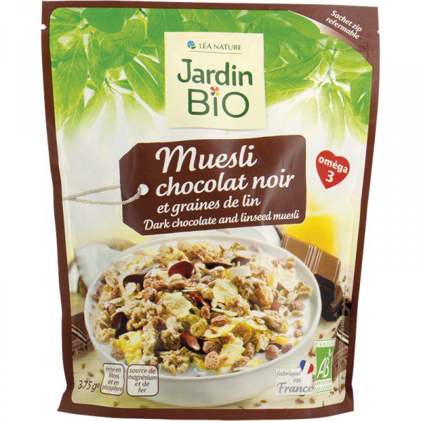 Jardin Bio Muesli Chocolat Noir Graines De Lin 375g Bio Pour Bebes