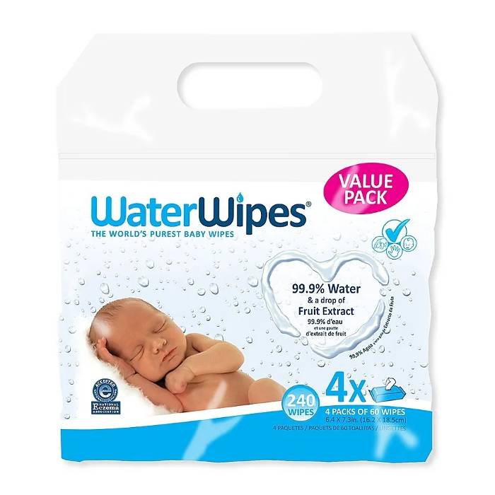 WATERWIPES - PACK 4 X 60 LINGETTES A L'EAU POUR BEBES A PEAUX SENSIBLES -  Bio Pour Bébés