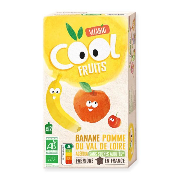 VITABIO - POMME BANANE ACEROLA 4X90G DIVERSIFICATION ALIMENTAIRE. IDEE CADEAU BEBE. GOUTER. Livraison gratuite et partout au Maroc. Magasin BIO POUR BEBES. FRAIS DE PORT GRATUITS